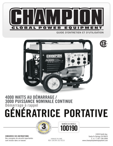 Champion Power Equipment 100190 Manuel utilisateur | Fixfr