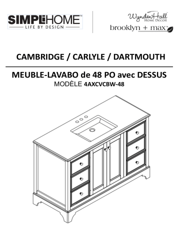 4AXCVCBW-48 | Simpli Home Cambridge 48 in. W Vanity in White with Granite Vanity Top in Black Guide d'installation | Fixfr
