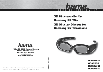 Manuel du propriétaire | Hama 00095562 3D Shutter Glasses for Samsung 3D TVs Manuel utilisateur | Fixfr