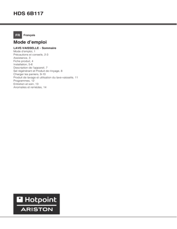 Mode d'emploi | Whirlpool HDS 6B117 EU Manuel utilisateur | Fixfr