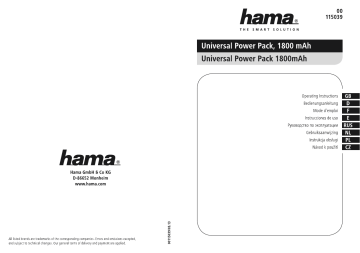 Manuel du propriétaire | Hama 00115039 Universal Power Pack, 1800 mAh Manuel utilisateur | Fixfr