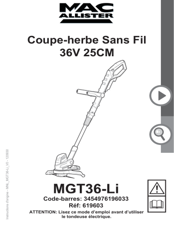 Manuel du propriétaire | Mac Allister MGT36-LI Manuel utilisateur | Fixfr
