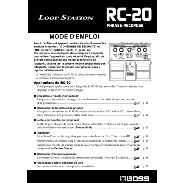 Manuel du propriétaire | Boss RC-20 Manuel utilisateur | Fixfr