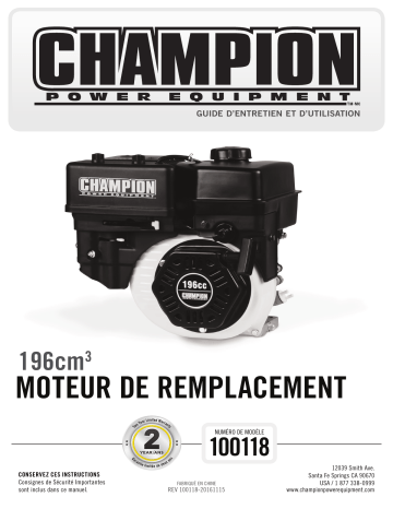 Champion Power Equipment 100118 Manuel utilisateur | Fixfr