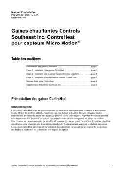 Micro Motion Gaines chauffantes Controls Southeast ControHeat pour capteurs Guide d'installation