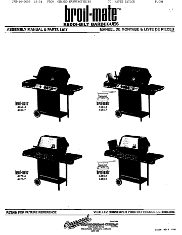 4485-4 | 4454-4 | 4475-7 | 4464-7 | 4464-4 | 4454-7 | Broil-Mate 4485-7 Bbq And Gas Grill Manuel du propriétaire | Fixfr