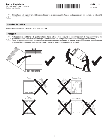 V-ZUG 958 Dryer Adora TL WP neutral Guide d'installation | Fixfr