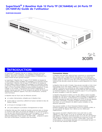 Manuel du propriétaire | 3com SS3 BASELINE HUB 24 PORTS Manuel utilisateur | Fixfr