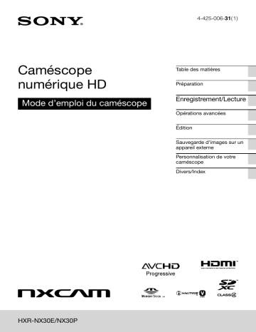 Manuel du propriétaire | Sony HXR-NX3VG1 Manuel utilisateur | Fixfr