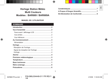 Manuel du propriétaire | Oregon Scientific BAR669A Manuel utilisateur | Fixfr