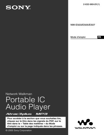 NW E507 | NW-E507 | NW E503 | Sony NW E505 Mode d'emploi | Fixfr