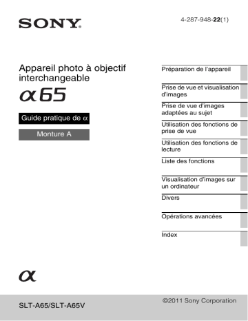 α 65 | Sony SLT A65 Mode d'emploi | Fixfr