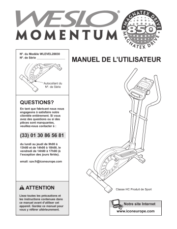 Momentum 850 Elliptical | WLEVEL28830 | Weslo Momentum 850 Manuel utilisateur | Fixfr