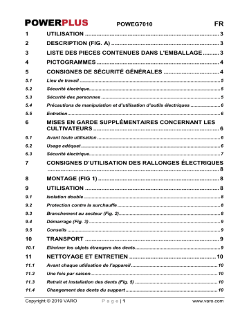 Manuel du propriétaire | Powerplus POWEG7010 Manuel utilisateur | Fixfr