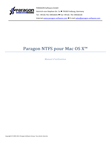 Paragon Software NTFS 9.5 pour Mac OSX Mode d'emploi | Fixfr
