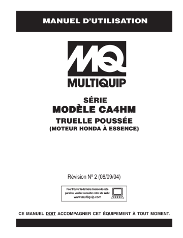 Mode d'emploi | MQ Multiquip CA4HM Truelles a commandes arriere Manuel utilisateur | Fixfr