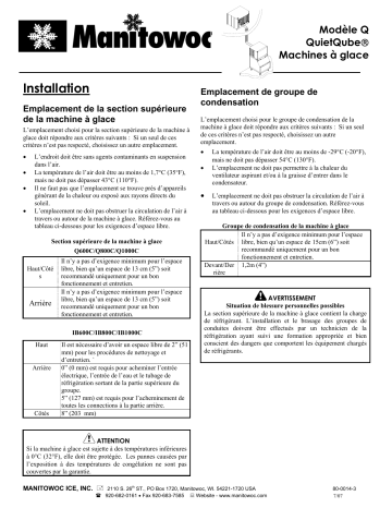 Manitowoc Ice Q Model QuietQube Q0600C/Q0800C/Q1000C Manuel utilisateur | Fixfr