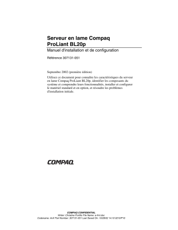 Manuel du propriétaire | HP PROLIANT BL20P SERVER Manuel utilisateur | Fixfr