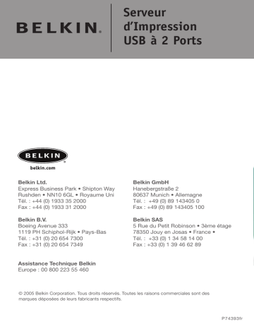 Manuel du propriétaire | Belkin 2-PORT USB PRINT SERVER #F1UP0301 Manuel utilisateur | Fixfr