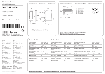 Mode d'emploi | Baumer OM70-P1000.HV0700.VI Distance sensor Manuel utilisateur | Fixfr