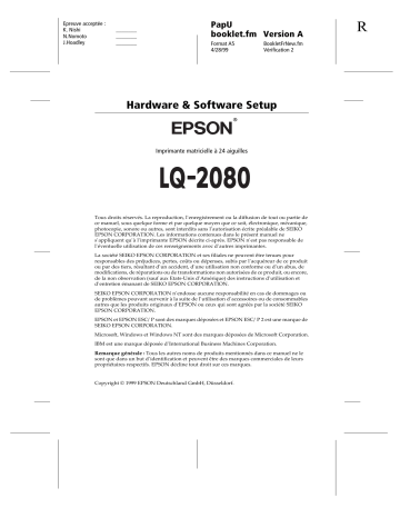 Manuel du propriétaire | Epson LQ-2080 Manuel utilisateur | Fixfr