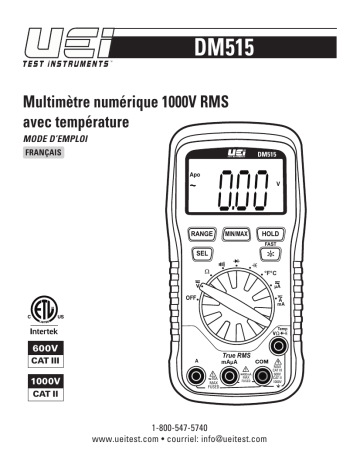 UEi DM515 True RMS 1000V Multimeter Manuel du propriétaire | Fixfr