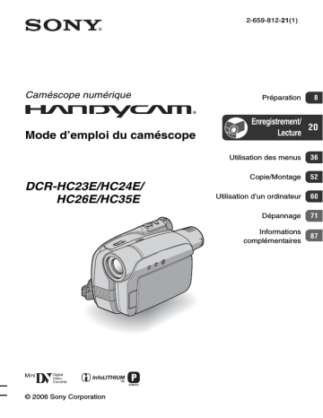 DCR-HC23E | DCR HC24E | DCR HC26E | DCR HC35E | Sony DCR HC23E Mode d'emploi | Fixfr