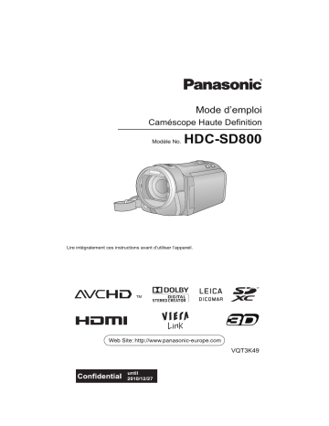 Panasonic HDC SD800 Mode d'emploi | Fixfr