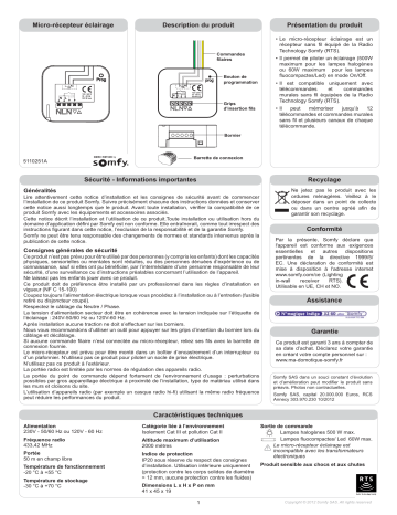 Somfy - Eclairage intérieur Mode d'emploi | Fixfr