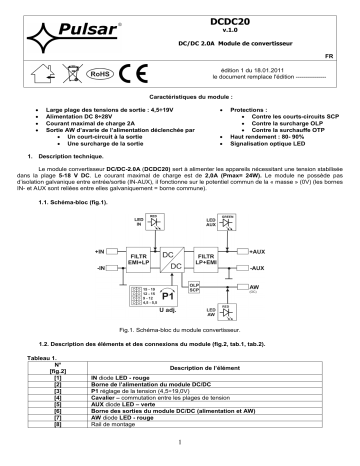 Mode d'emploi | Pulsar DCDC20 Manuel utilisateur | Fixfr