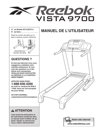 9700 Vista Treadmill | Reebok RCTL09707.0 Manuel utilisateur | Fixfr