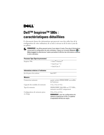 Dell Inspiron 580s desktop Manuel utilisateur | Fixfr