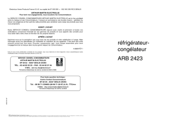 Manuel du propriétaire | ARTHUR MARTIN ARB2423 Manuel utilisateur | Fixfr