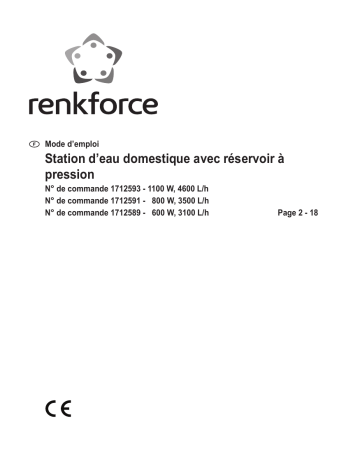 Renkforce RF-3425178 Domestic water pump 230 V 4600 l/h Manuel du propriétaire | Fixfr