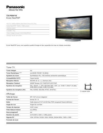 Manuel du propriétaire | Panasonic TX-P50V10 Manuel utilisateur | Fixfr