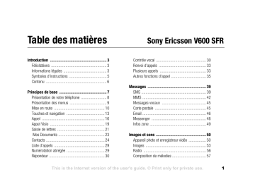 Manuel du propriétaire | Sony Ericsson V600I Manuel utilisateur | Fixfr