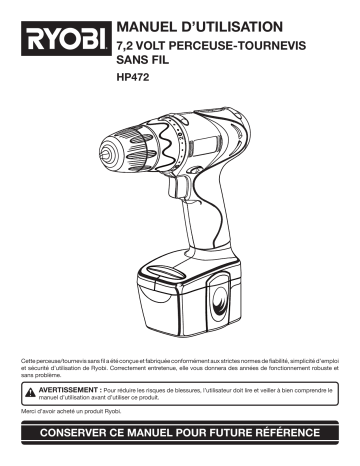 Manuel du propriétaire | Ryobi HP472 Manuel utilisateur | Fixfr