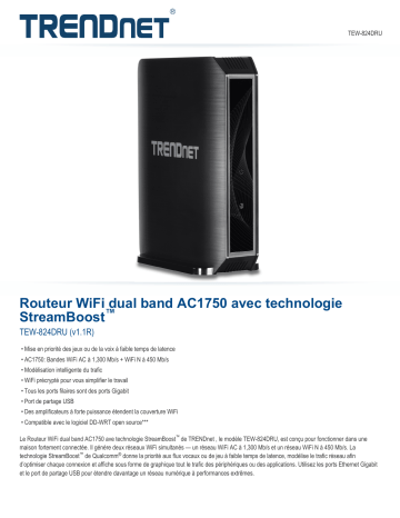 Trendnet TEW-824DRU AC1750 Dual Band Wireless Router Fiche technique | Fixfr