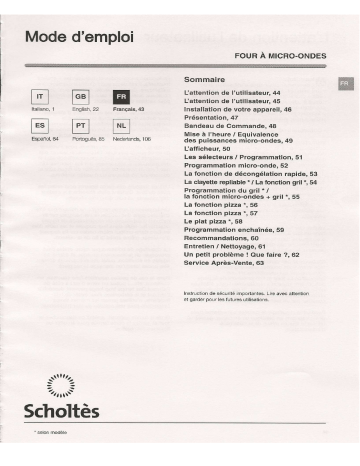 Manuel du propriétaire | Scholtes FG 66 Manuel utilisateur | Fixfr