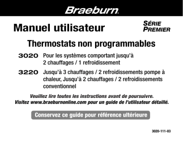 Braeburn 3220 Premier Non-Programmable Thermostat Manuel utilisateur | Fixfr