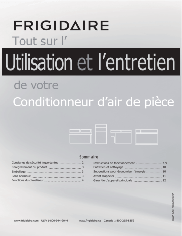 Manuel du propriétaire | Frigidaire FRA103BT1 Manuel utilisateur | Fixfr