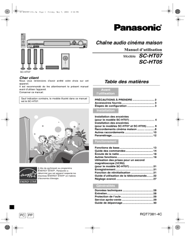 Manuel du propriétaire | Panasonic SC-HT05 Manuel utilisateur | Fixfr