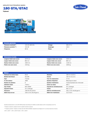 Solé Diesel 180 GTA/GTAC Marine Generator Manuel utilisateur | Fixfr