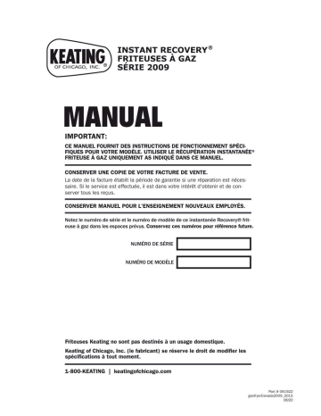 Manuel du propriétaire | Keating Series 2009 Canada Instant Recovery Fryer Manuel utilisateur | Fixfr