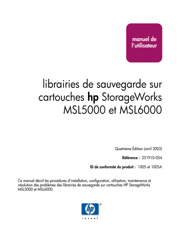 Manuel du propriétaire | HP STORAGEWORKS MSL5000 TAPE LIBRARY Manuel utilisateur | Fixfr