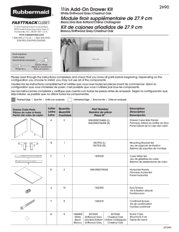 2060988 | 2060998 | Rubbermaid 2060983 FastTrack Wood Drawer White Guide d'installation | Fixfr