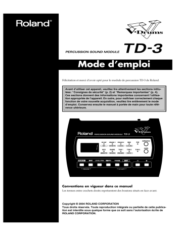 Manuel du propriétaire | Roland TD-3 Manuel utilisateur | Fixfr