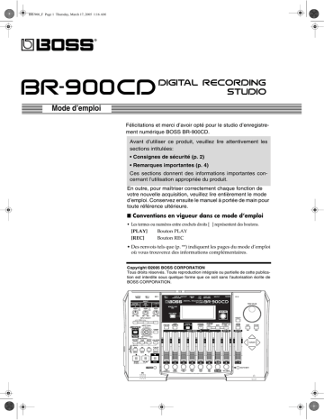 Mode d'emploi | Boss BR-900 CD Manuel utilisateur | Fixfr