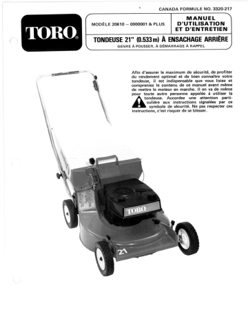 Toro Lawnmower Walk Behind Mower Manuel utilisateur | Fixfr