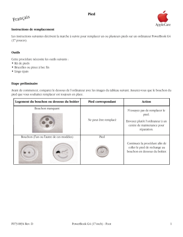 Manuel du propriétaire | Apple POWERBOOK G4 17 POUCES Manuel utilisateur | Fixfr
